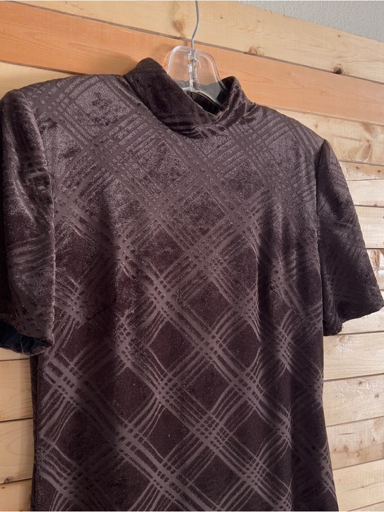 DONNA RICCO Vintage Women’s Brown Velvet Textured Plaid Print Maxi Dress size 8 - Picture 2 of 12